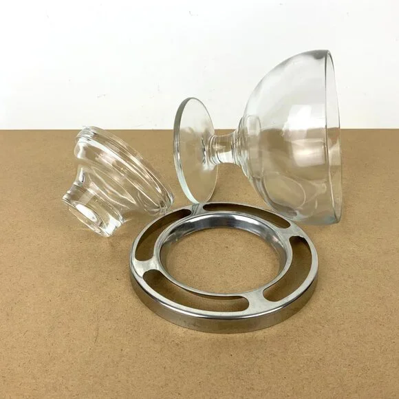 Vintage Glass Stainess Steel Ring Caviar Shrimp Cocktail Icer Server - Picture 10 of 16